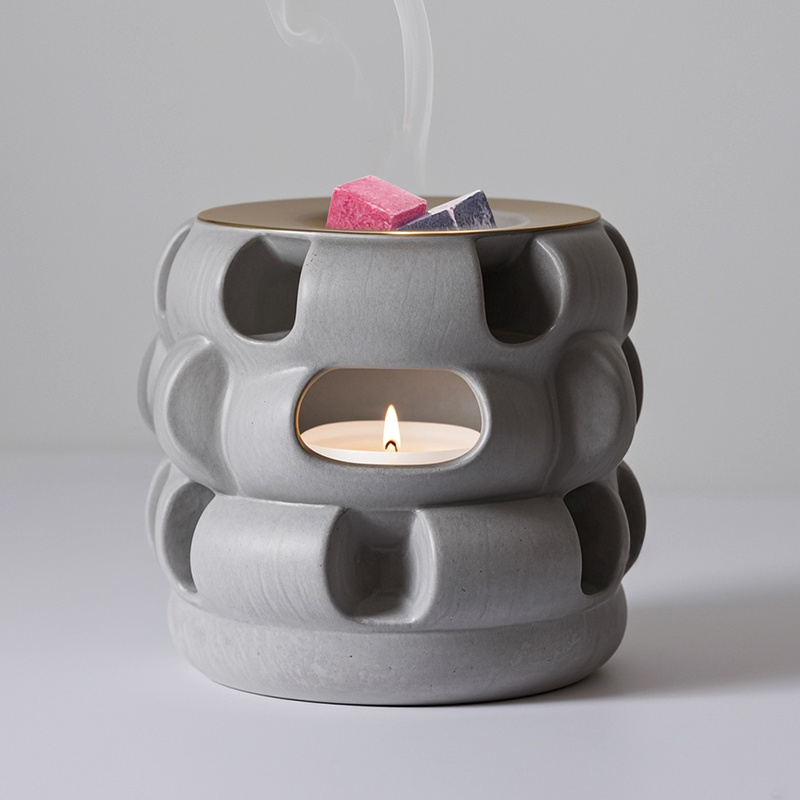 Factory Wholesale OEM/ODM Wholesale Creative simplicity unique empty candle jar ceramic tealight warmer fragrance oil wax warmer grey home decor tealight warmer CH241-16