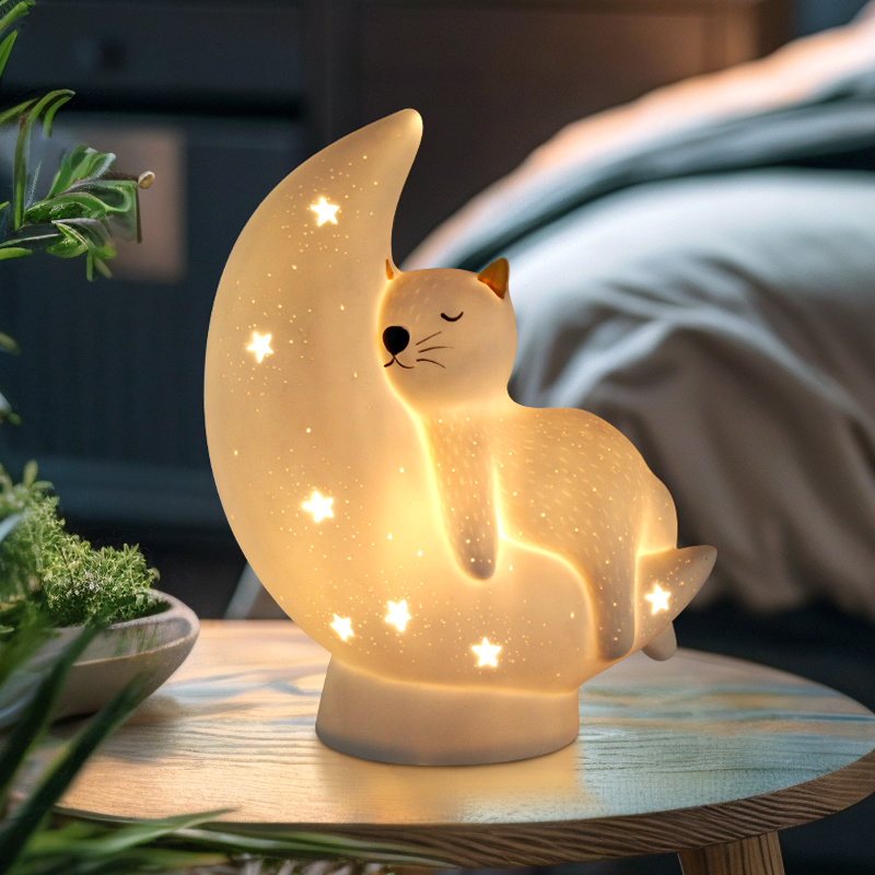 Factory Wholesale OEM/ODM Wholesale hot sale moon and cat warm desk table light indoor bedside art design table desk night light for kids  D182-72A