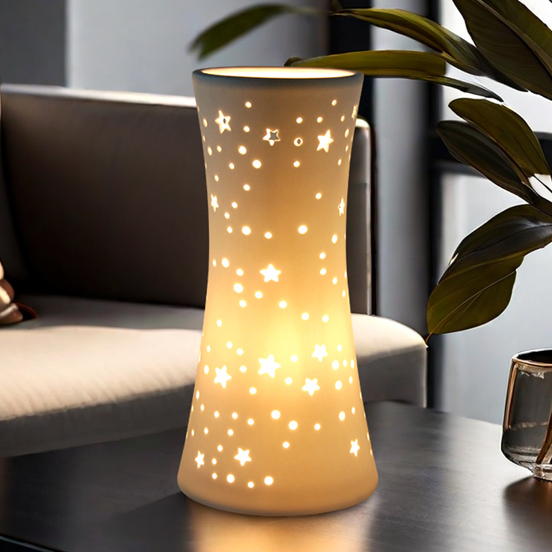 Factory Wholesale OEM/ODM Wholesale Customized  Modern design novelty night light star pattern ceramic night light for bedside home hotel decor table light  D172-40B(S)
