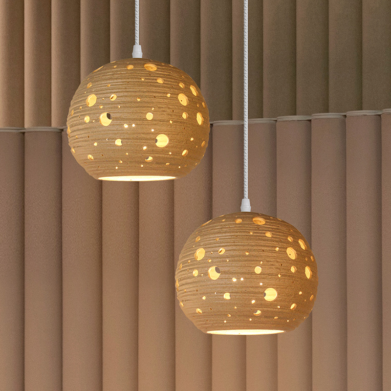 Factory Wholesale OEM/ODM Wholesale Custom Concrete Decoration Pendant Light Globular Shape Hollow Out Hanging Lamp Living Room Ceiling Lamp D31-492