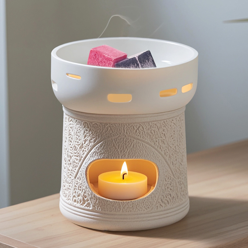 Factory Wholesale OEM/ODM Wholesale Modern Straight Nest Tea Light Holder White Custom Ceramic Candle Jar Candle Wax Melting Warmer Fragrance Ceramic Holder CH241-13