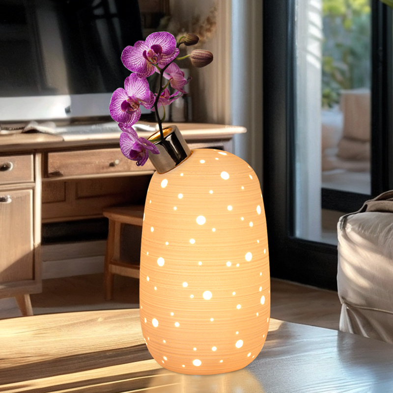 Factory Wholesale OEM/ODM Wholesale Bedside Lamp Starry Lampe De Table Hollow Out Slanting Vase Matte Art Ceramic Table Lamp Decoration For Living Room  D182-86B(L)