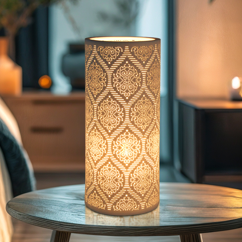 Factory Wholesale OEM/ODM Wholesale Factory hot sale new cylinder type desk table lamp middle size home hotel decor bedside table art design lamp wholesale D202-01B(M)