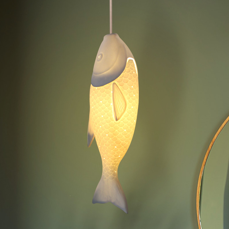 Factory Wholesale OEM/ODM Nordic Vintage Style Fish Shape Pendent Lights Modern Porcelain Chandelier Light Restaurant High Art Pendent Lights  D31-172