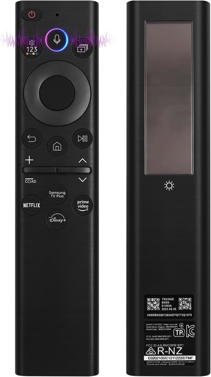 VIRCIA New BN59-01385A for Samsung Original Remote Control Solar Voice Remote Compatible with Samsung 2021-2022 Neo LED Smart 4K Ultra HD TV, Black