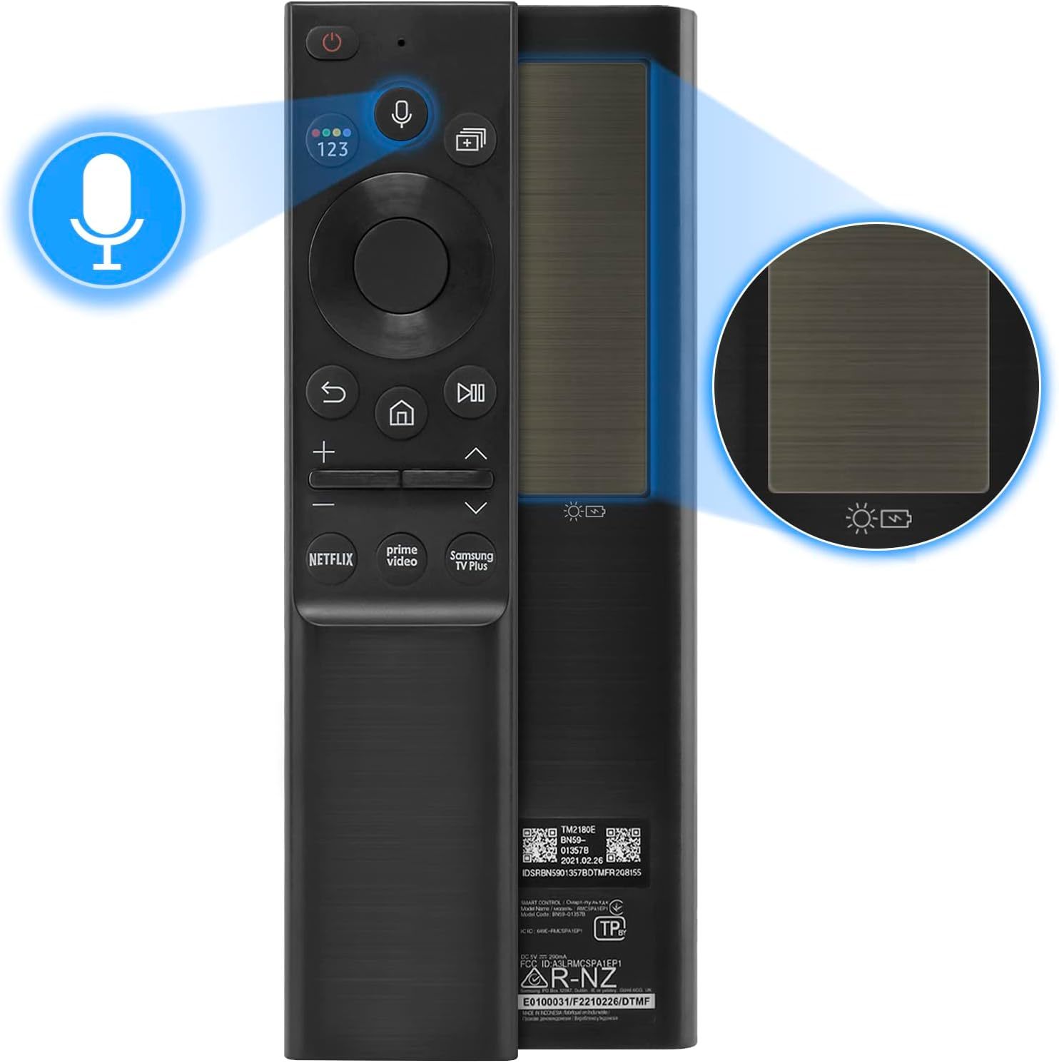 VIRCIA Solar Charging BN59-01357 Voice Remote Control Fit for Samsung Smart TVs, Solar Power RMCSPA1EP1 Remote Compatible with Samsung 2021 Neo LED Smart 4K Ultra HD TV, with 3 Shortcut Buttons