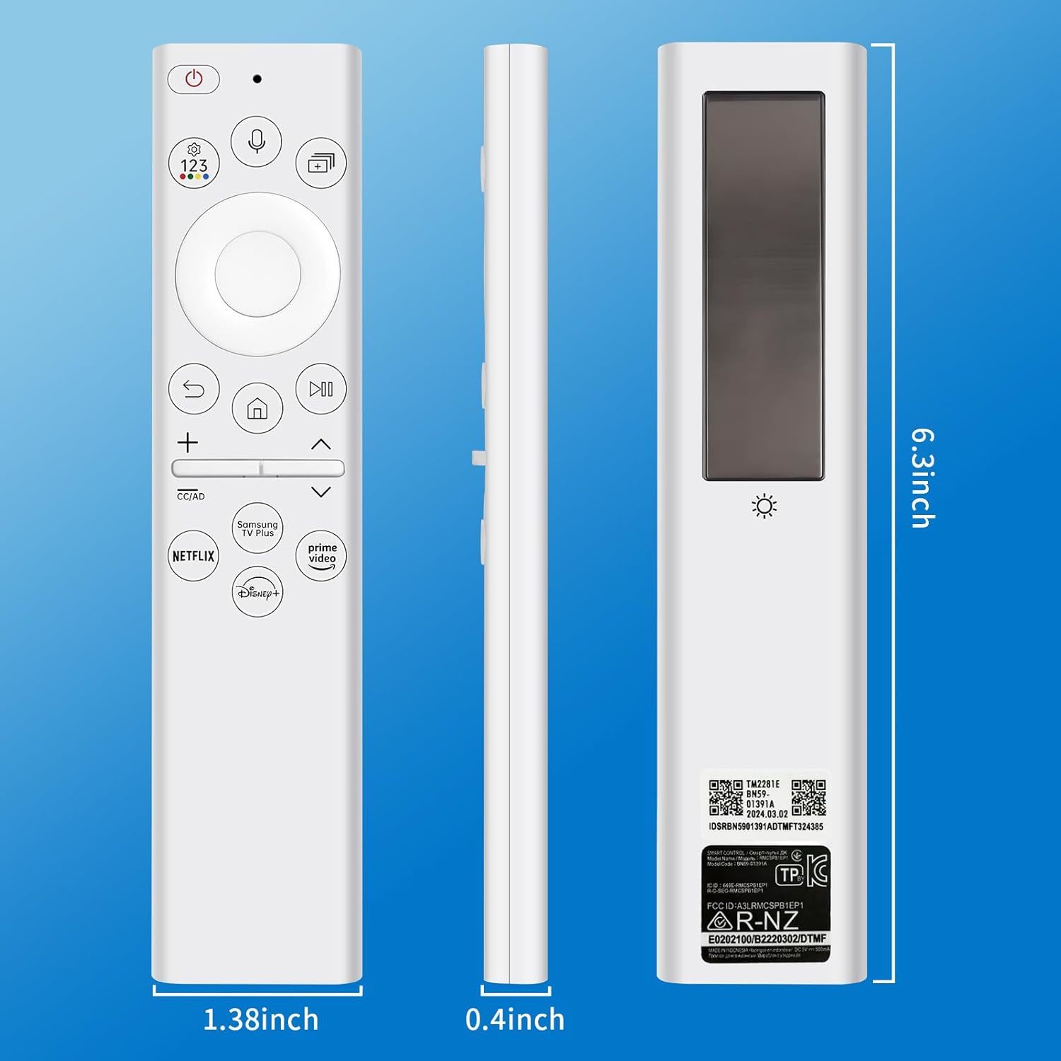 VIRCIA BN59-01391A Solar Voice Remote Control Replacement for Samsung Frame TV Remote with Bluetooth Rechargeable Solar Battery, Compatible with Samsung 2021 2022 2023 Smart 4K Ultra HD TV (White)