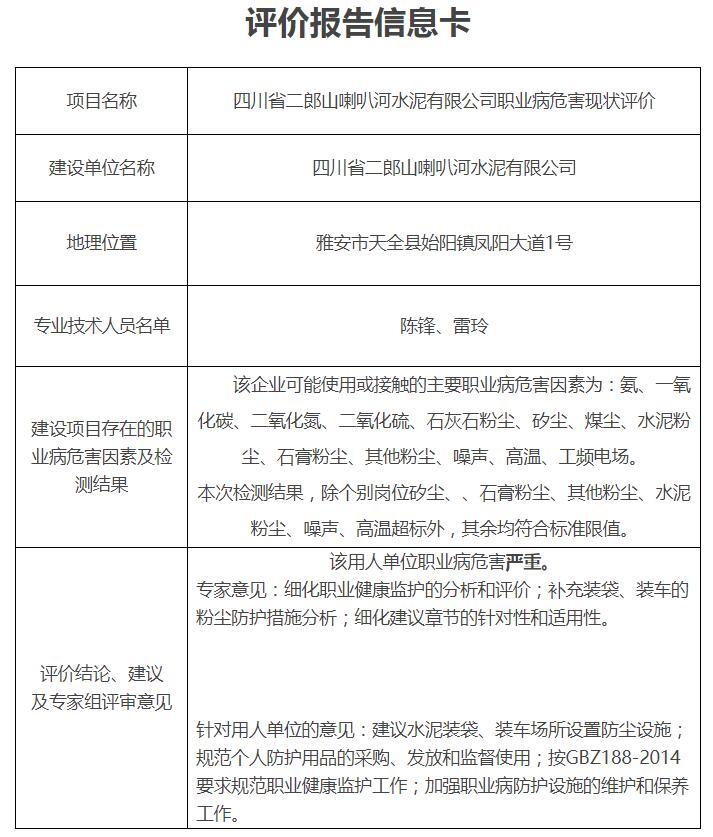 四川省二郎山喇叭河水泥有限公司