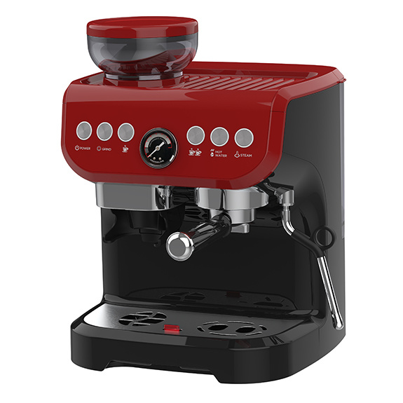 Espresso coffee maker with bean grinder