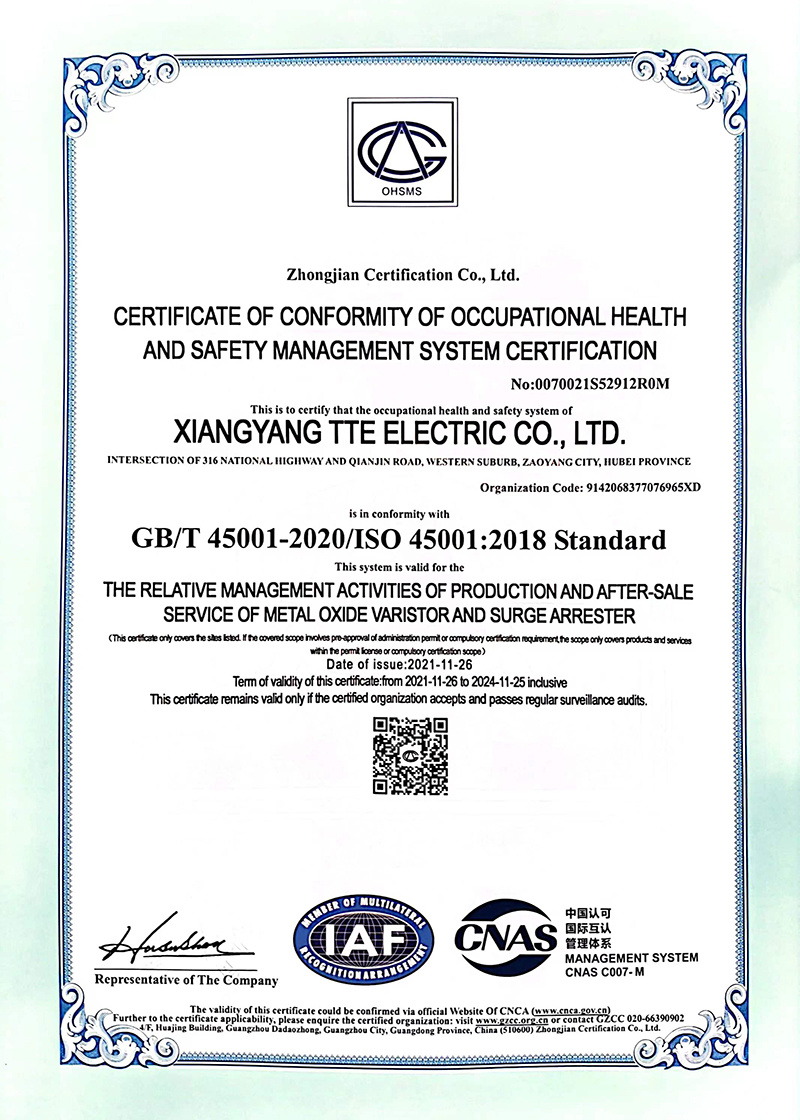 OHSAS18001 OHSM Certificate