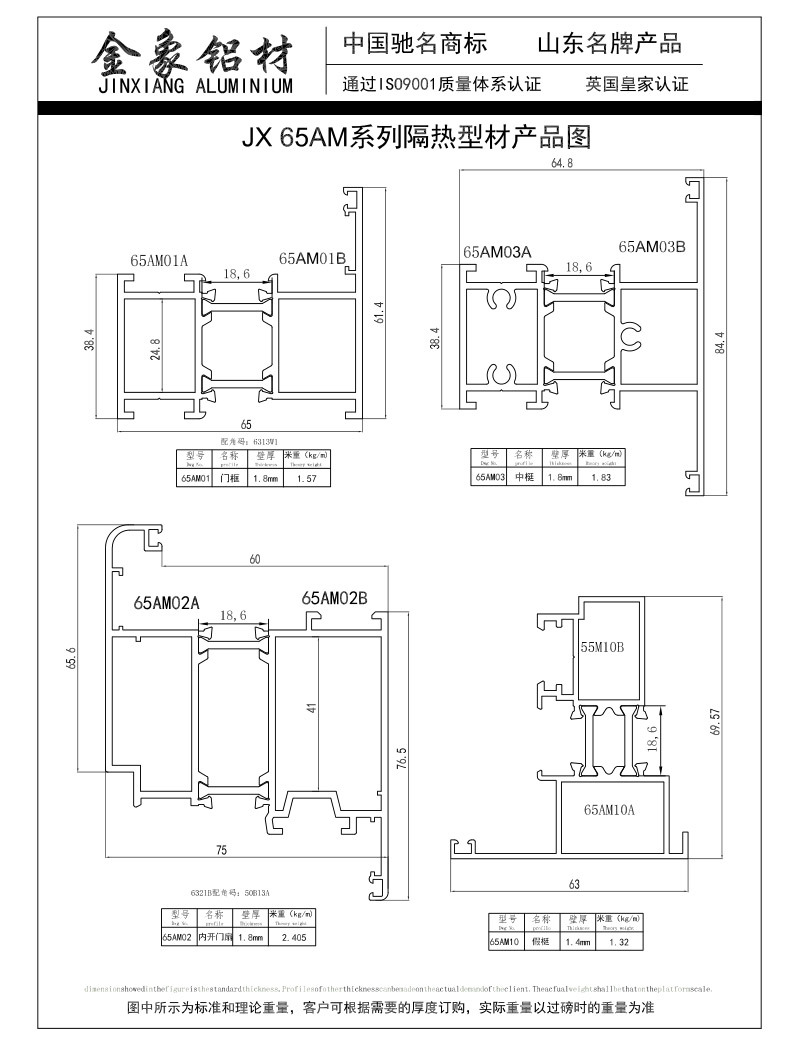 JX 65AM系列隔热型材产品图