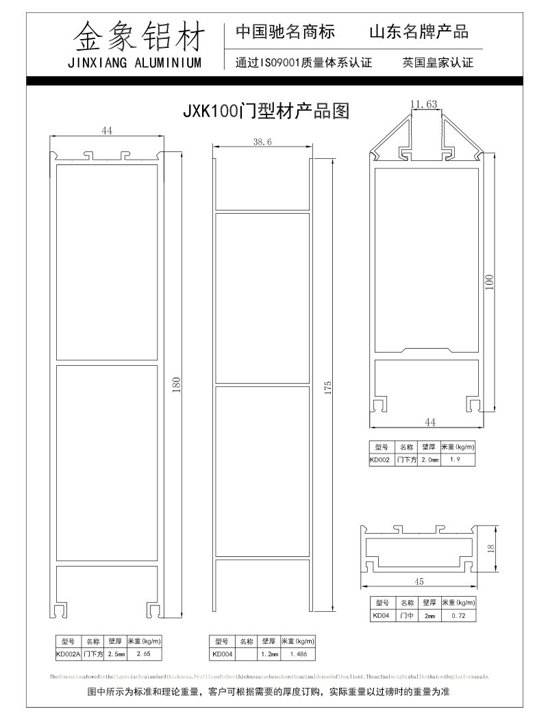 JX K100门型材产品图