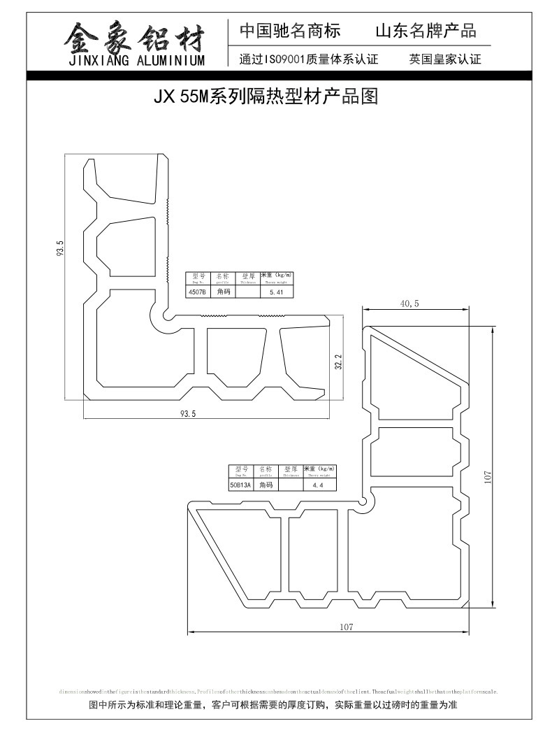 JX 55M系列隔热型材产品图