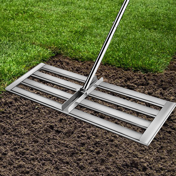 JH-Mech Heavy Duty Labor Saving for Patio Garden Golf Course Easy to Level Soil Sand Surface Stainless Steel Lawn Leveling Rake