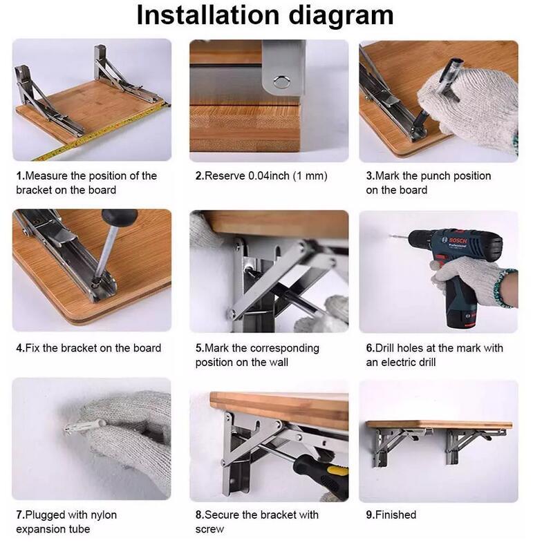 JH-Mech Heavy Duty Stainless Steel Folding Shelf Brackets Installation Guide