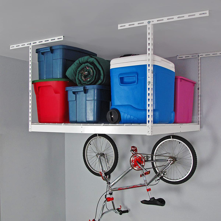 JH-Mech White Medium Adjustable Ceiling Rack 4x4 Overhead Storage Rack