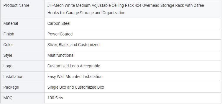 H-Mech White Medium Adjustable Ceiling Rack 4x4 Overhead Storage Rack5
