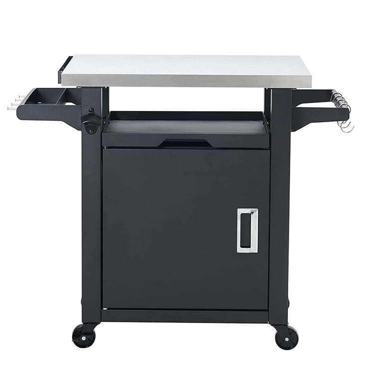 JH-Mech Outdoor And Kitchen Food Prep Cart Pizza Oven Metal Movable Dining Cart Table