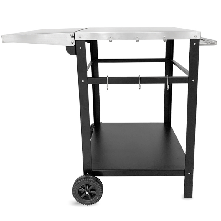 JH-Mech Multifunctional Kitchen Cart with Double-Shelf Versatile Grilling Table Outdoor Movable Dining Cart Trolley