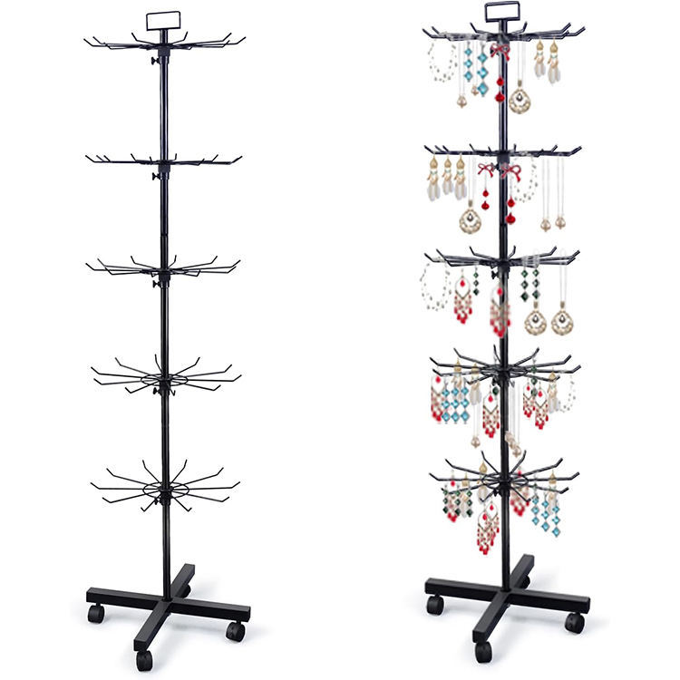 JH-Mech Retail Display Racks with Hooks Easy to Assemble and Wide Application Movable 5 Tier Floor Standing Spinner Display Rack