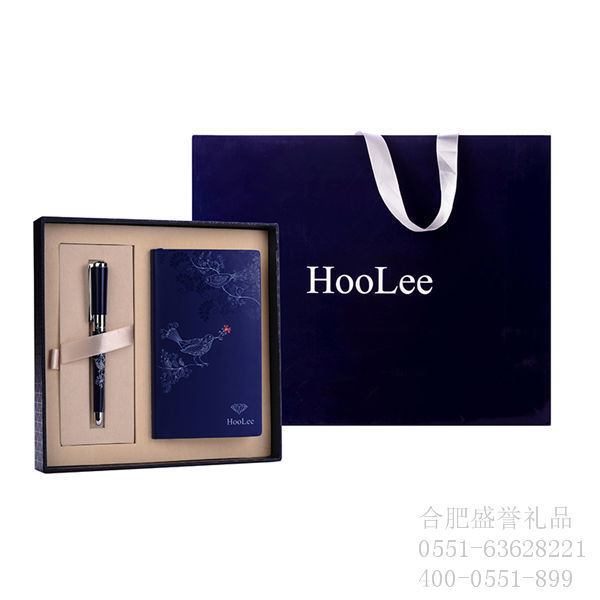 HooLee商务礼品文具3件套装蓝色花鸟