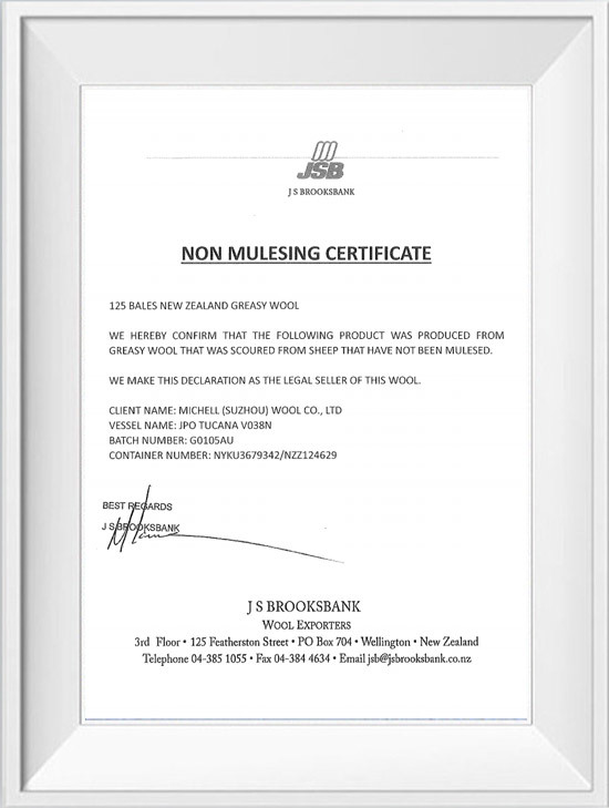 Non Mulesing Certificate