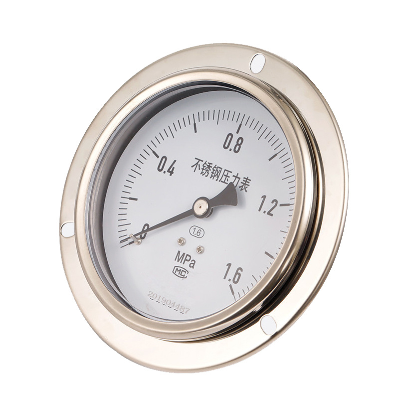 Stainless steel axial pressure gauge with edge
