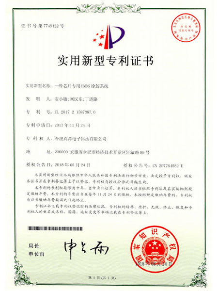 一种芯片专用-HMDS-涂胶系统实用新型专利证书 一种芯片专用-HMDS-涂胶系统实用新型专利证书