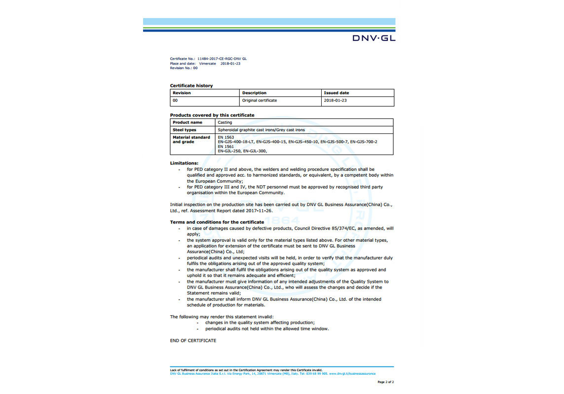 PED (DNV Material Certification Certificate)-2