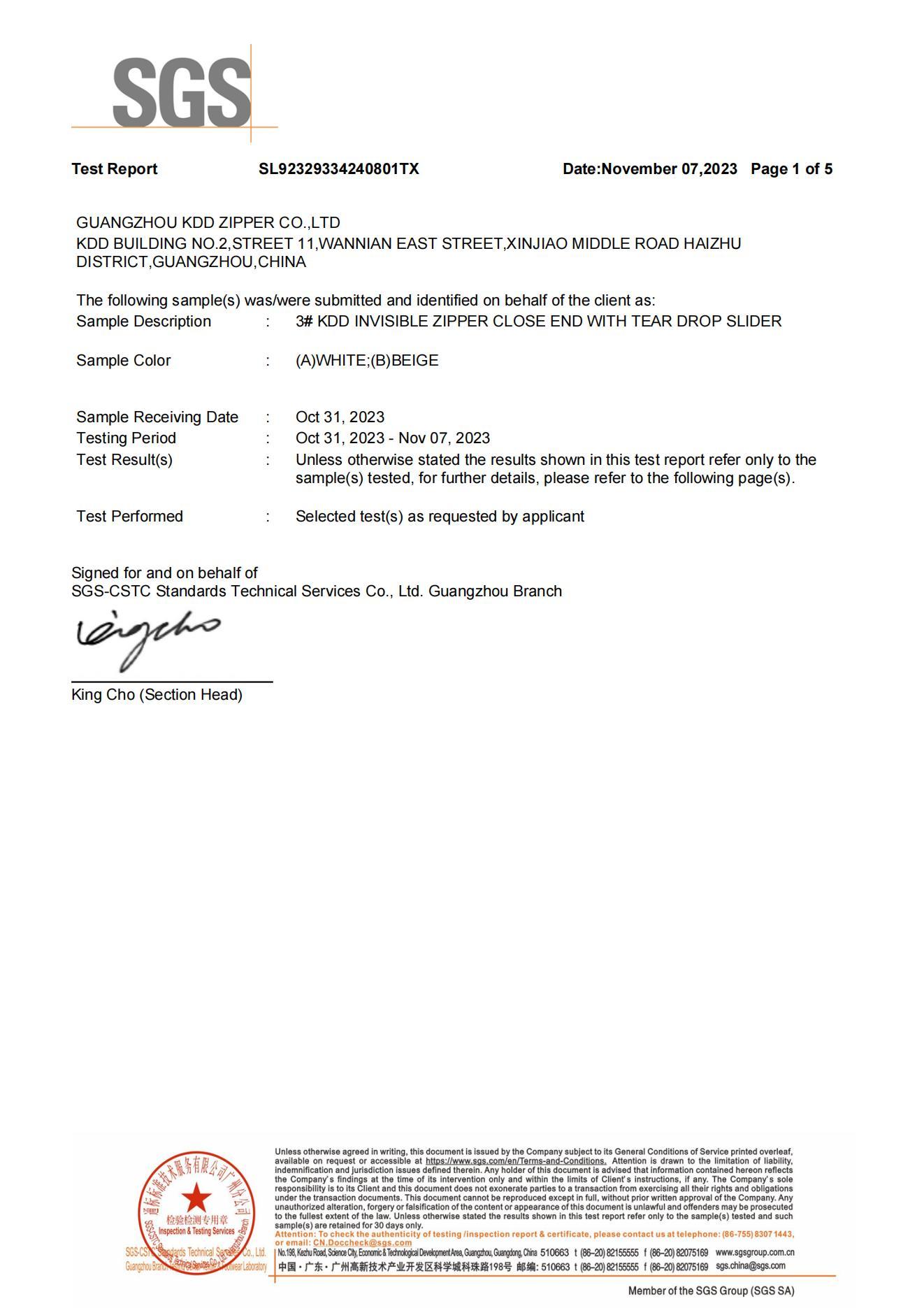 Invisible zipper test report Invisible zipper test report