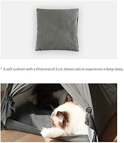 Lovely Caves Cat Tent Bed with Removable Non-Slip Soft Pad, Indoor Outdoor Foldable Hut, Portable Pet Tent Cave for Cats Small Dogs Kitten (Grey)