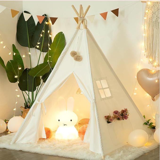 RongFa Teepee Tent for Kids-Portable Children Play Tent Indoor Outdoor (White)