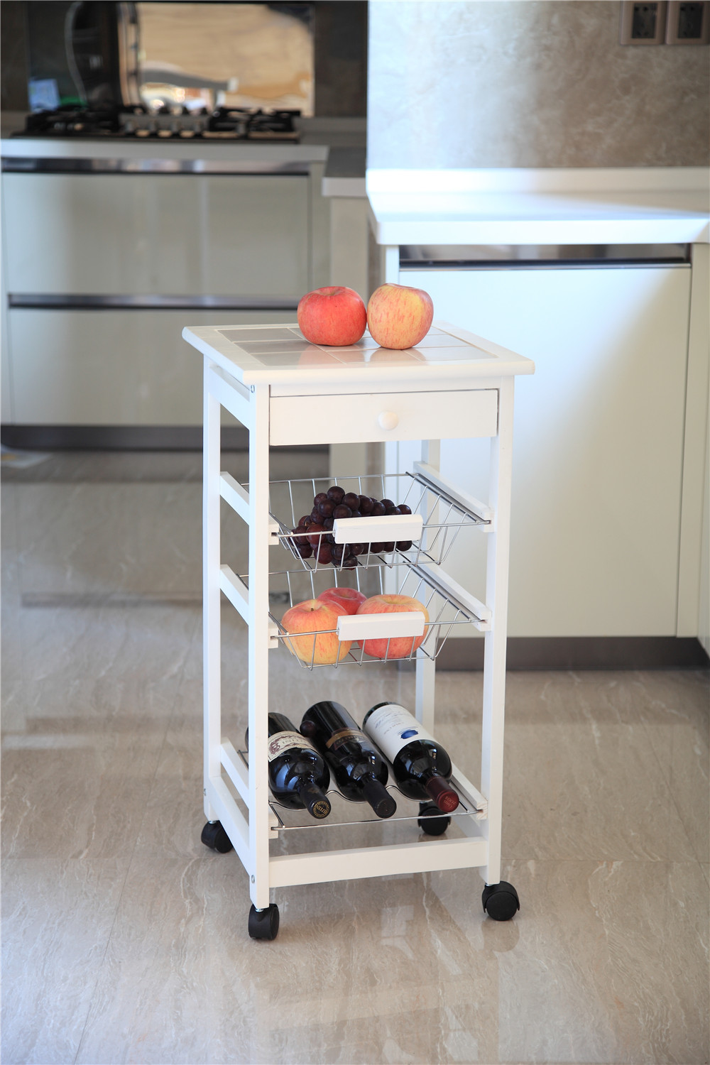Wooden Cart with Wire Basket