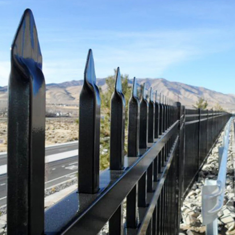 Durable tubular steel fencing galvanized after powder coating metal picket fence