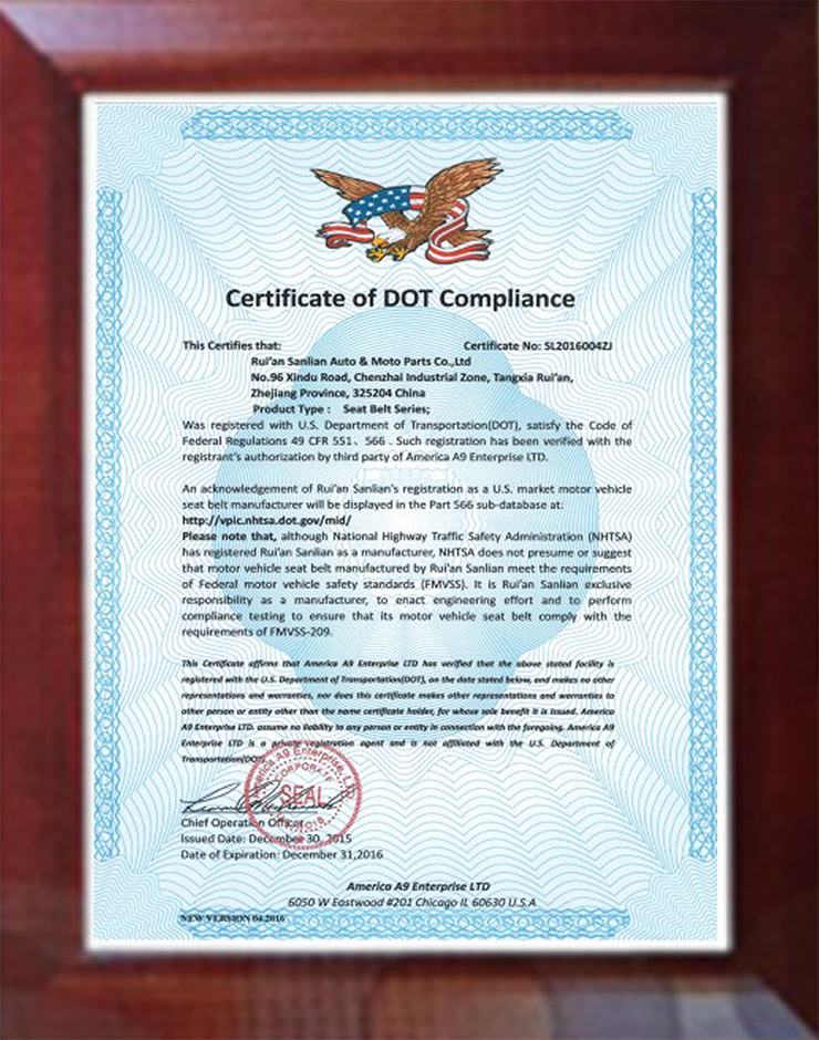 Certificado de cumplimiento DOT