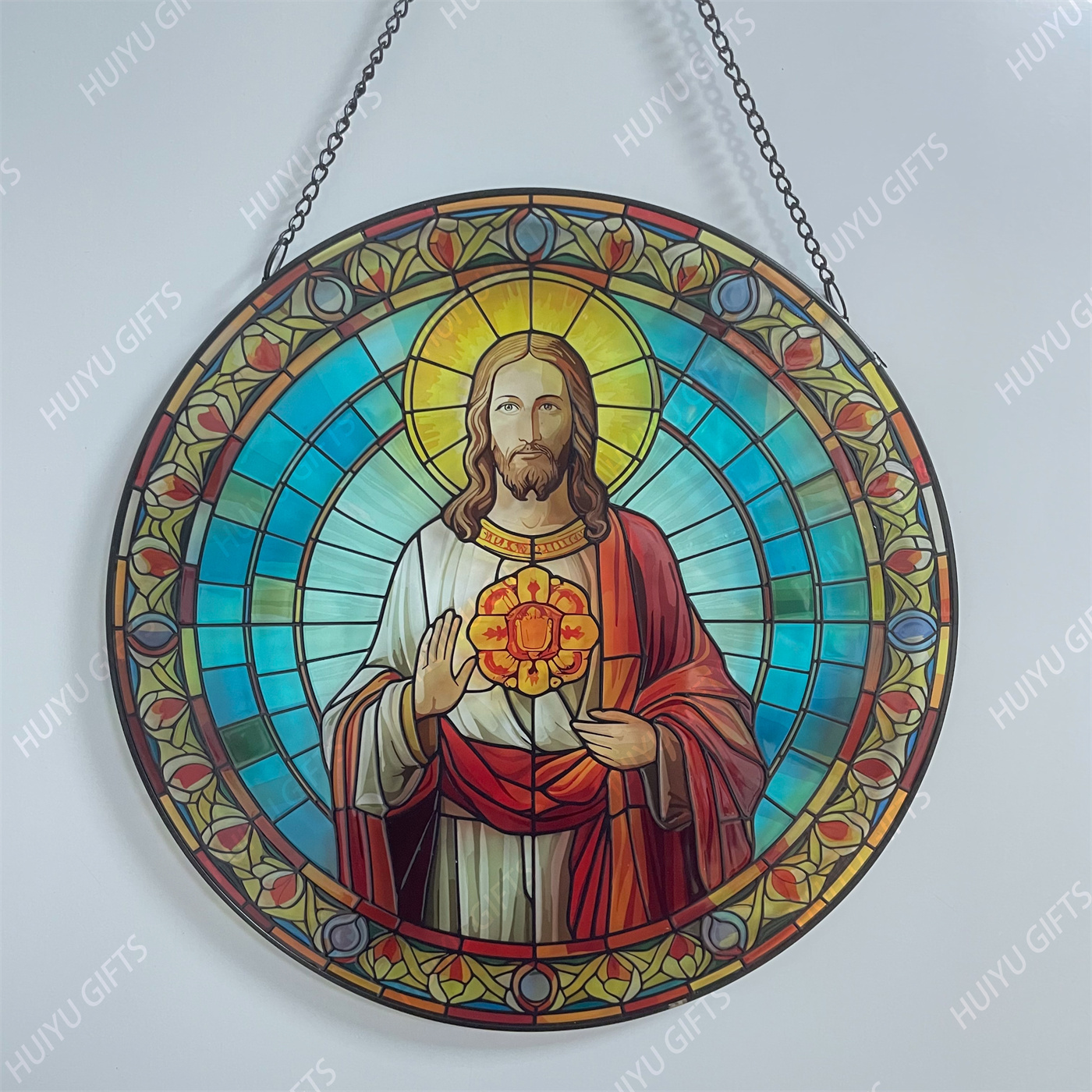 Handpainted Jesus Glass Window Hanging