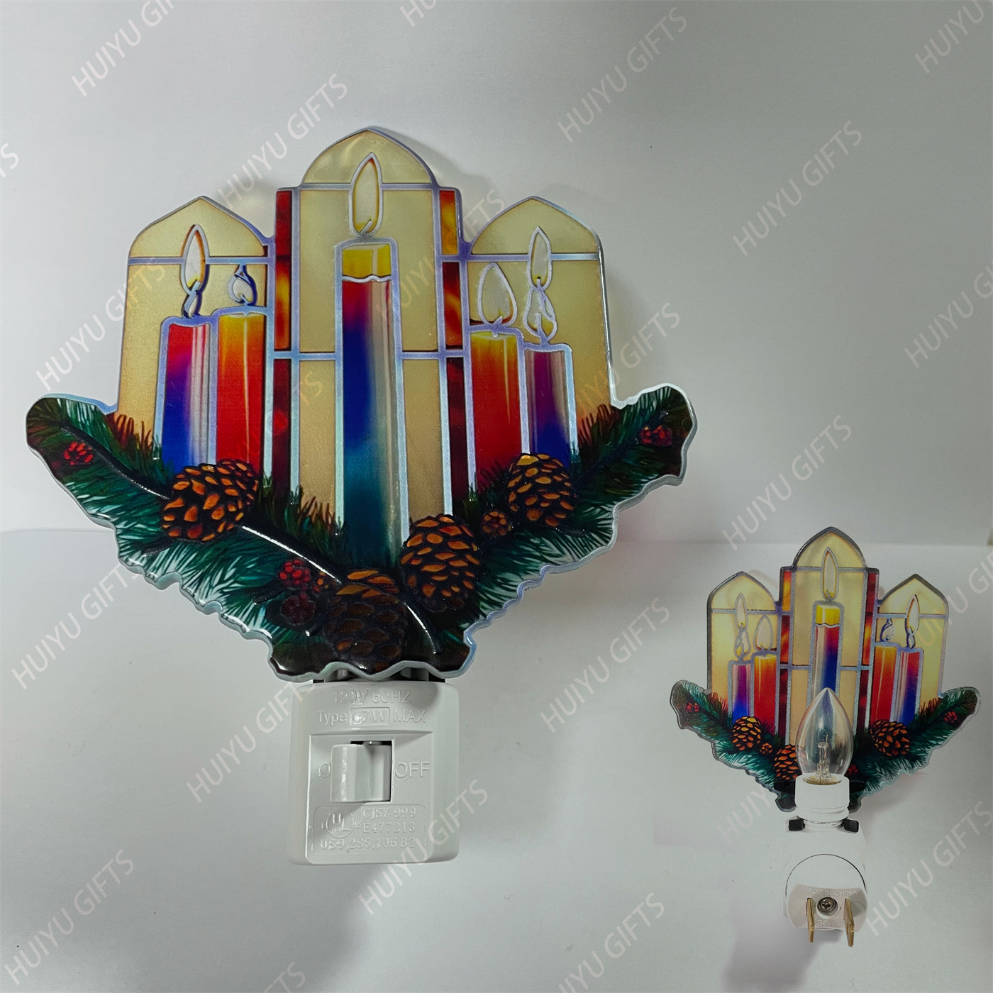 Handpainted Christmas Candle Glass Wall Lamp