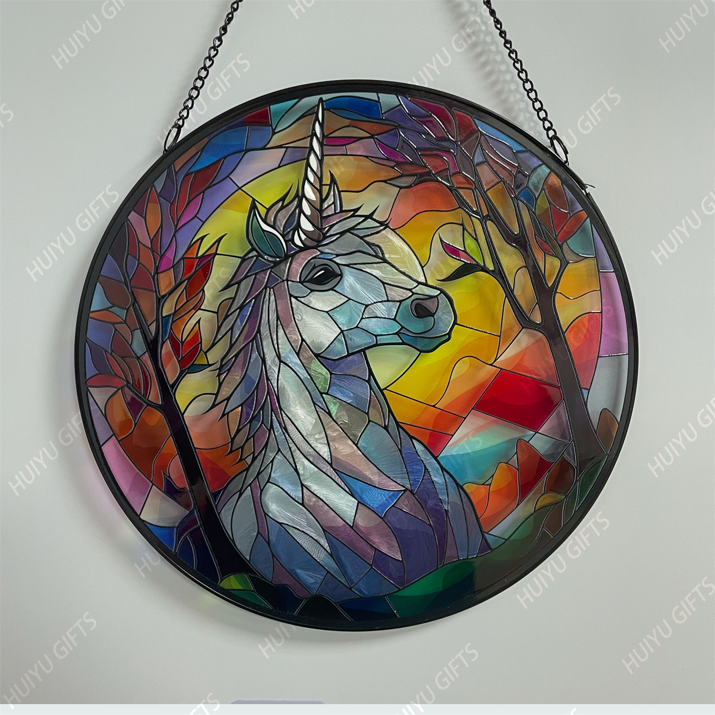 Handpainted Unicorn Glass Window Hanging