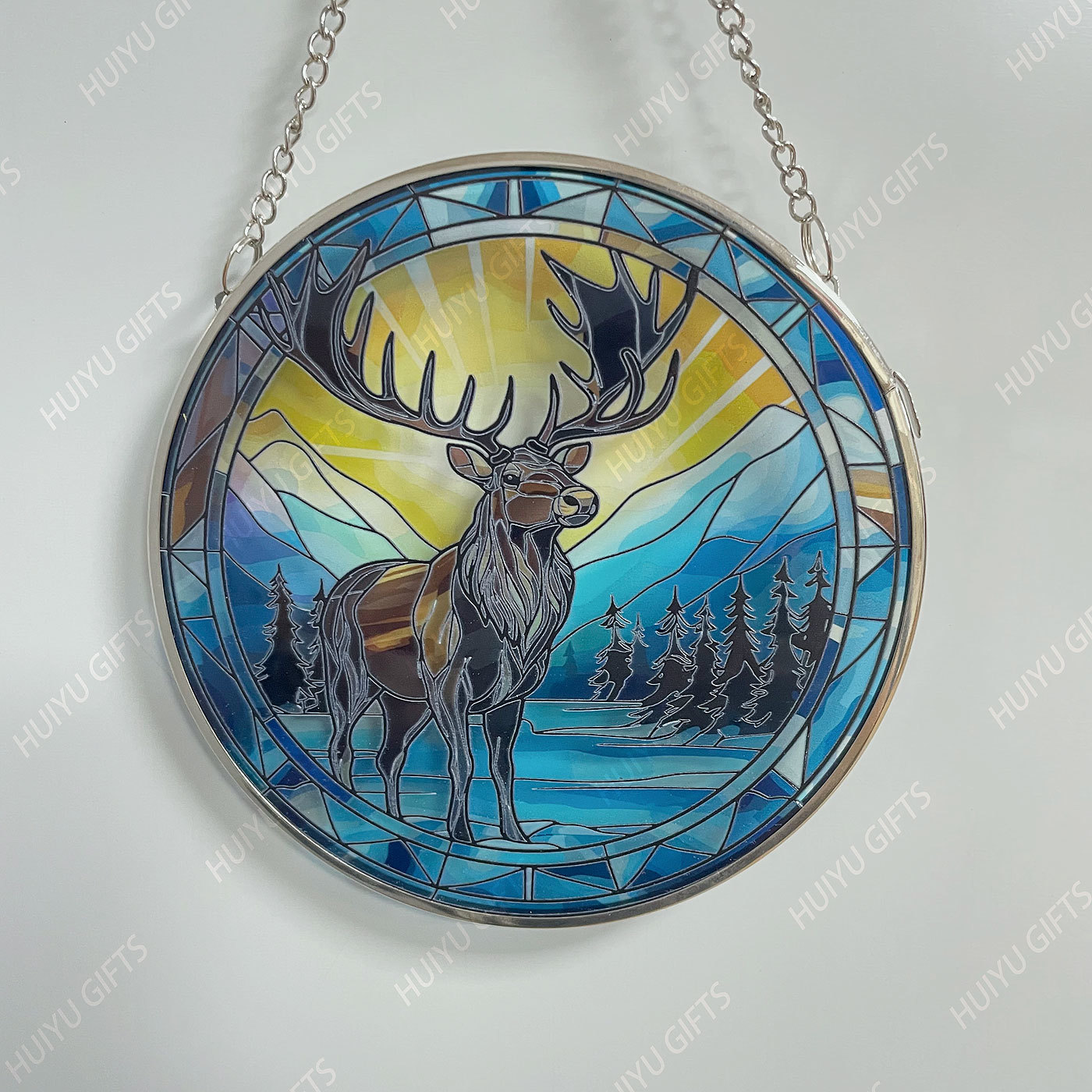 Handpainted Elk Glass Window Hanging