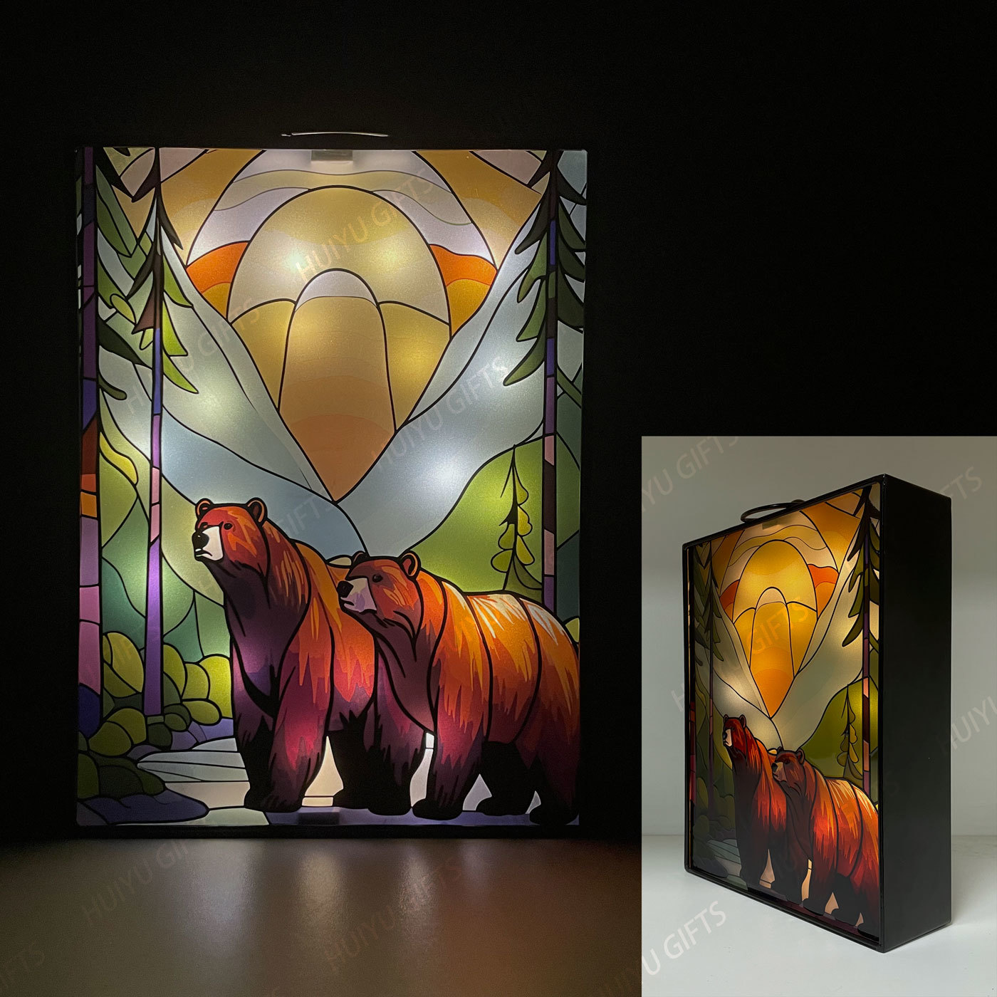 Handpainted Brown Bear Glass LED Decoration