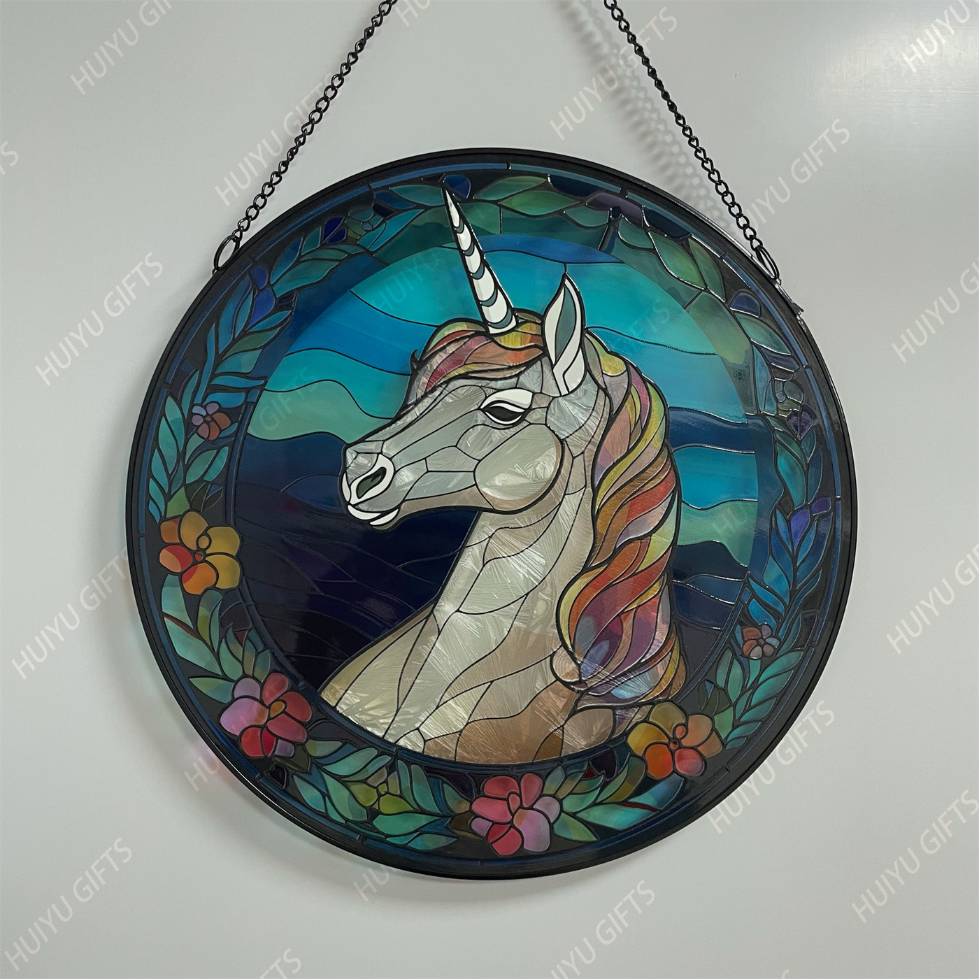 Handpainted Unicorn Glass Window Hanging