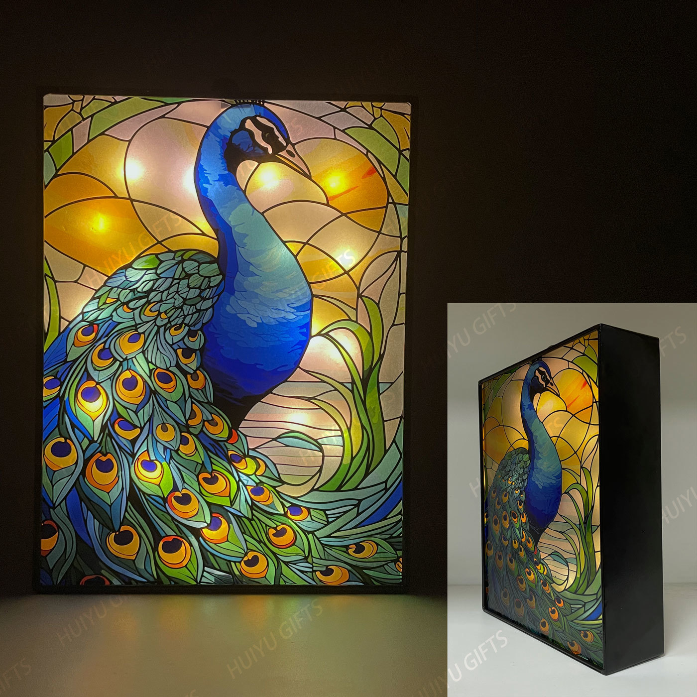 Handpainted Peacock Glass LED Decoration