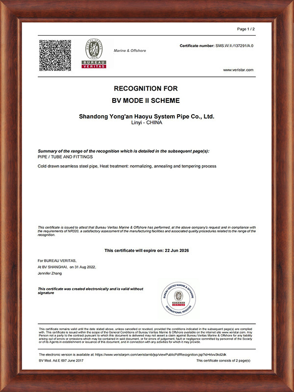 Certificate of Bureau Veritas