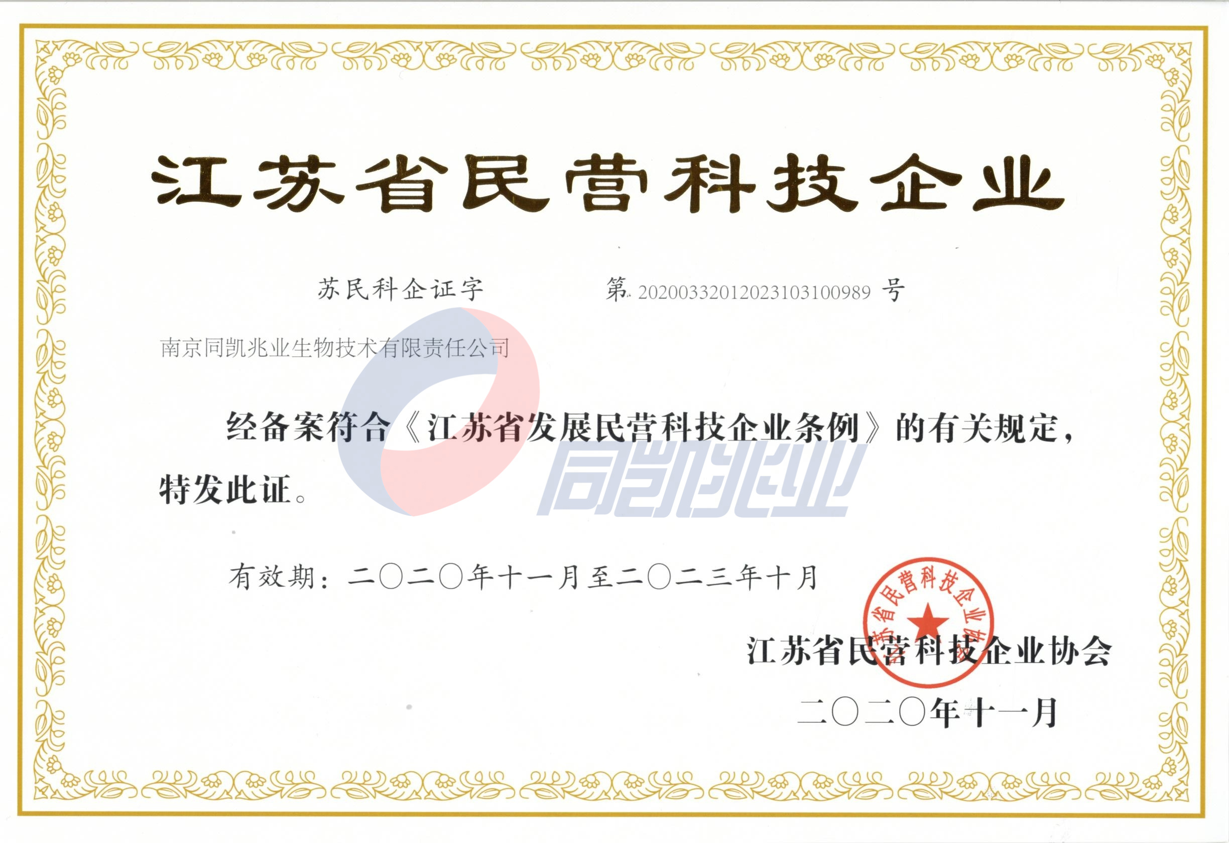 江苏省民营科技企业证书