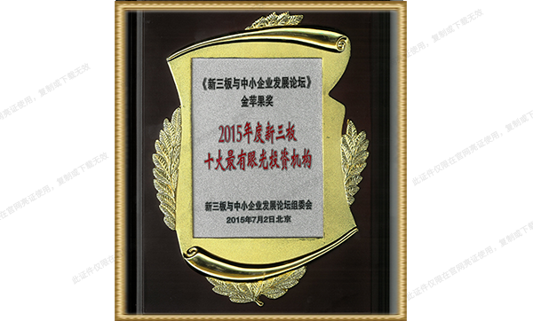 2015年“新三板十大最有眼光投资机构”