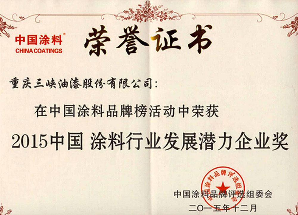 2015中国涂料行业发展潜力企业奖