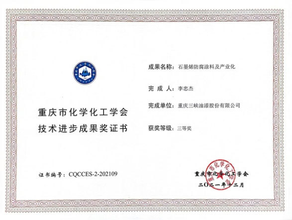 Technical Progress Achievement Award of Chongqing Chemical and Chemical Society