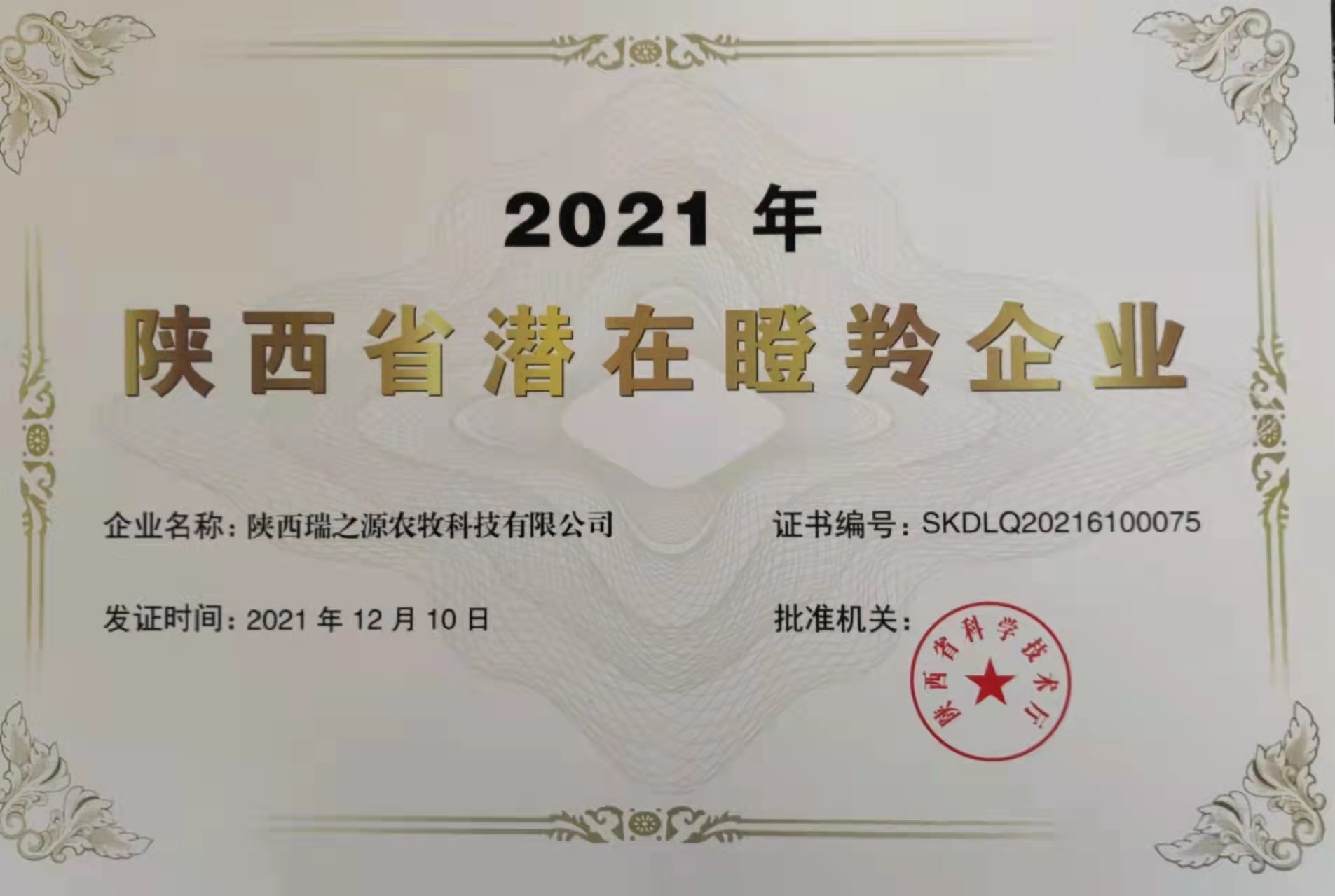 榮獲2022年陜西省瞪羚企業