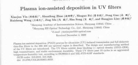 Plasma ion-assisted deposition in UV filters