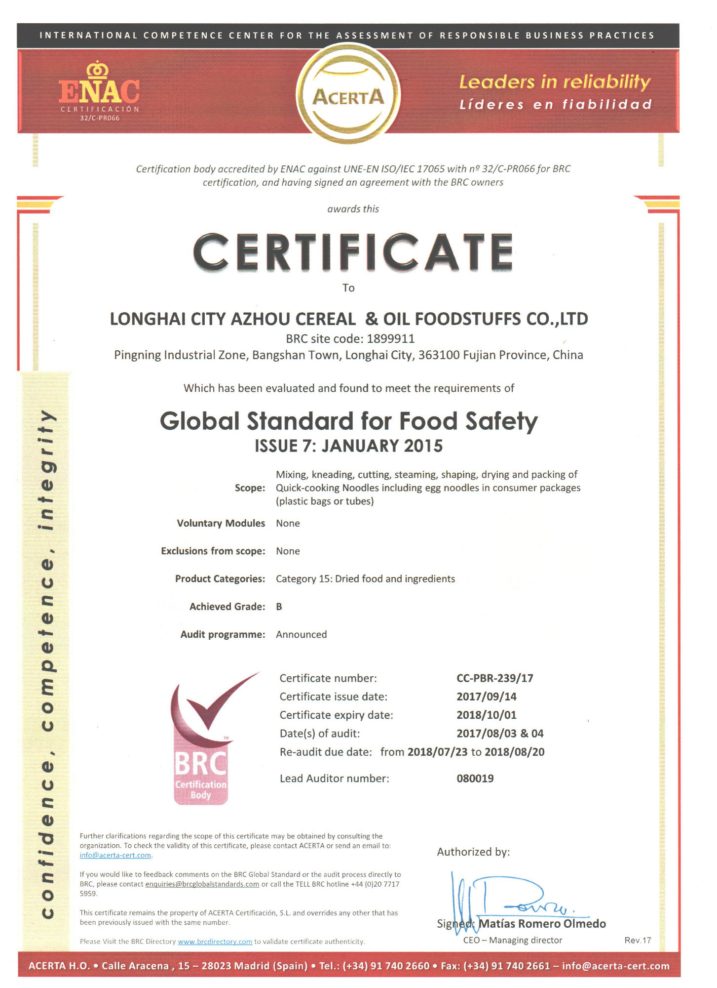 BRC Certificate